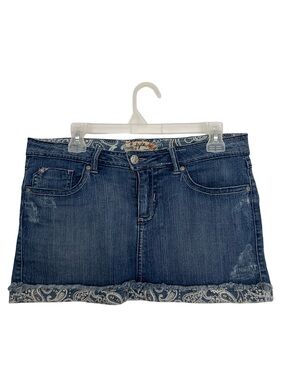 Tyte Jeans Blue Denim Mini Skirt with Paisley Trim